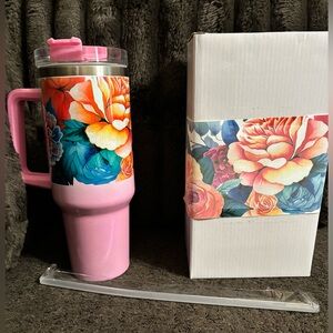 NEW 40 oz Floral Pink Shimmer Tumbler with Straw